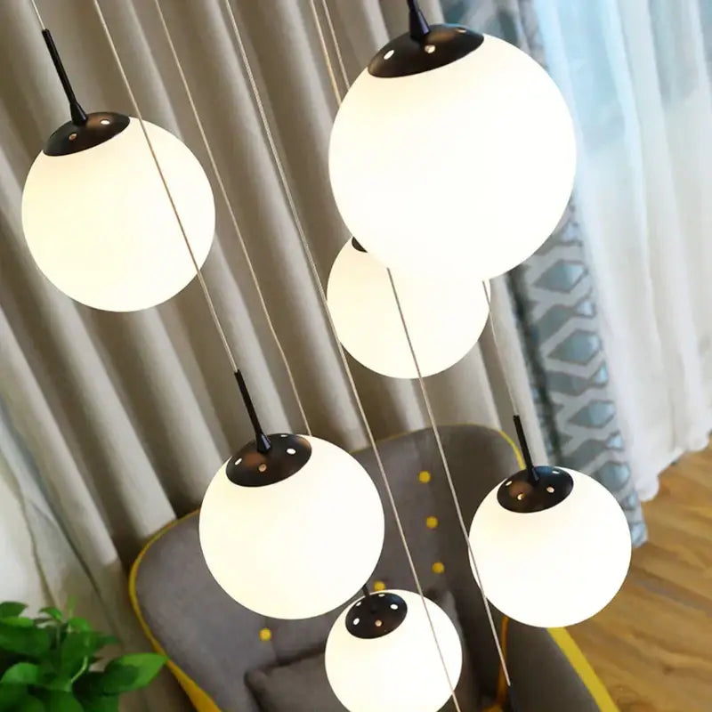 Modern white and black cream glass ball chandelier for staircase