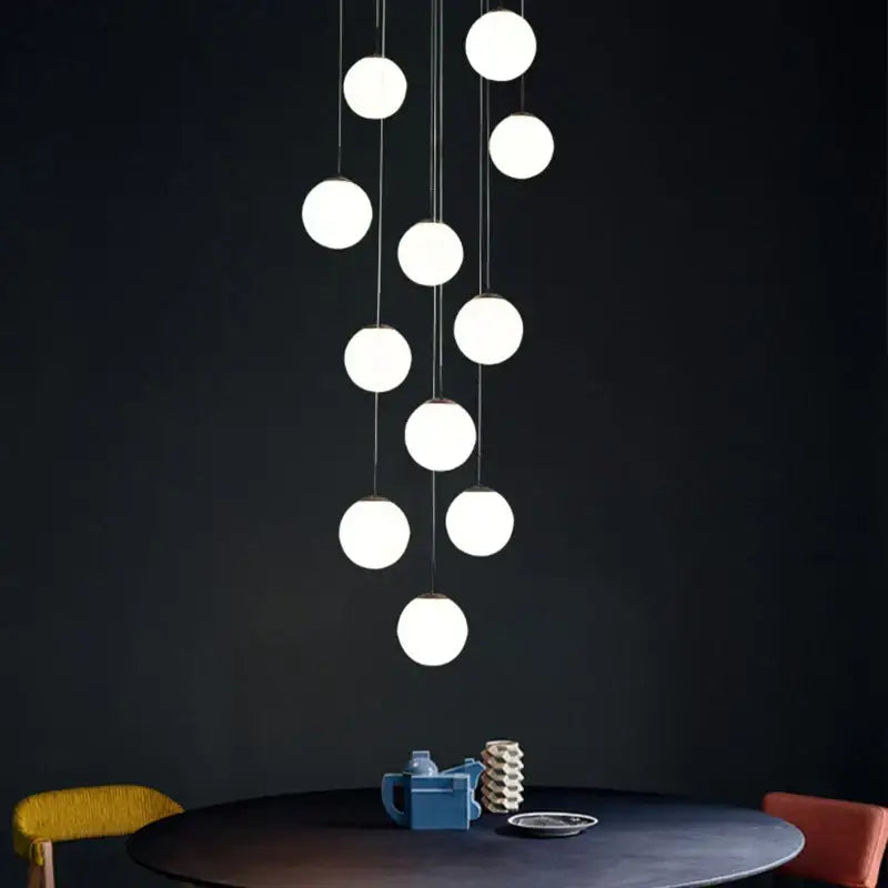 Modern white and black cream glass ball chandelier for staircase