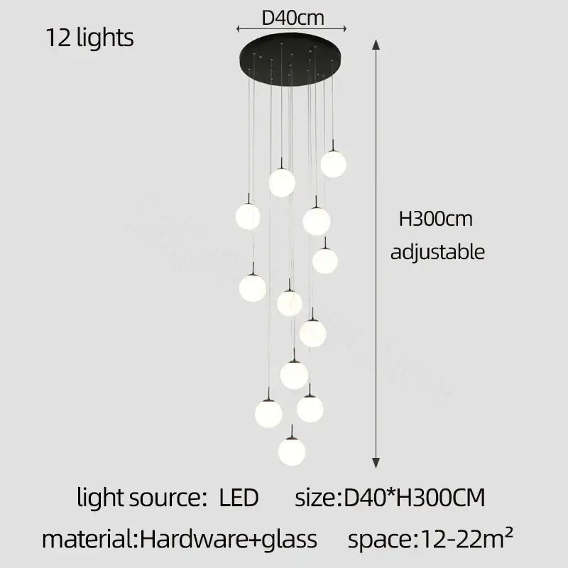 Modern white and black cream glass ball chandelier for staircase