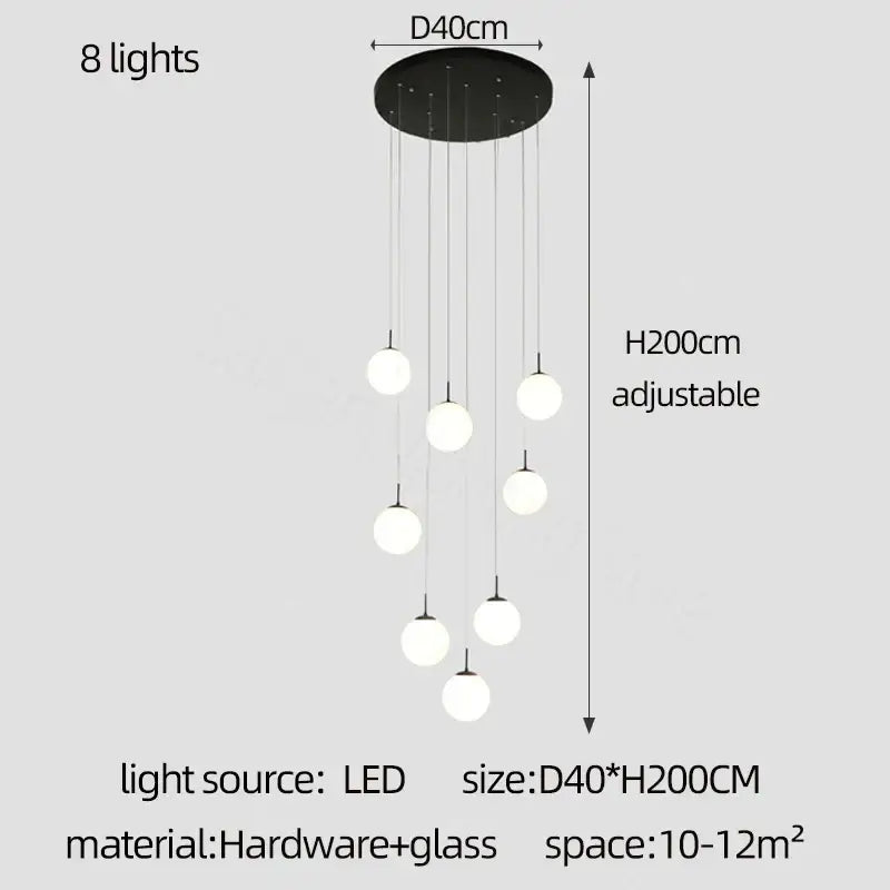 Modern white and black cream glass ball chandelier for staircase