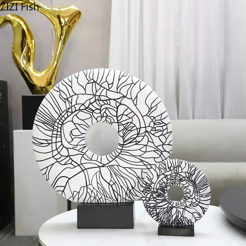 Modern white and black floral decorbites circle ornament living room