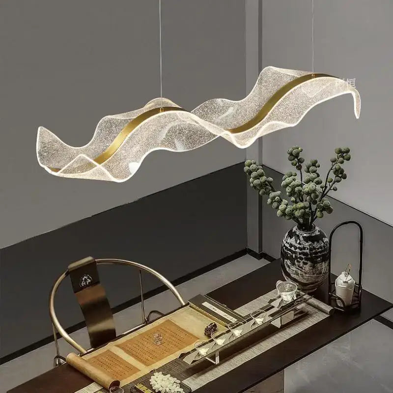 Modern white and gold acrylic ribbon led pendant – dining room light