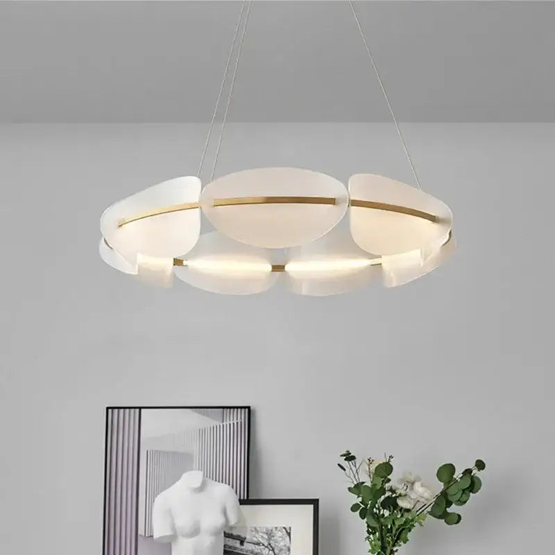 Modern white and gold circular led pendant light for living room
