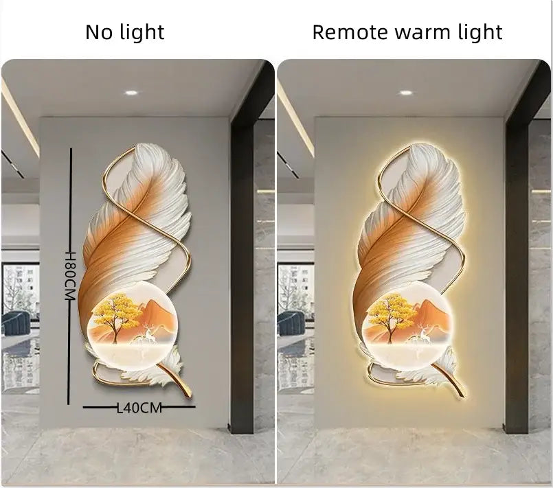 Modern white and gold feather led wall lamp bedroom sculpture