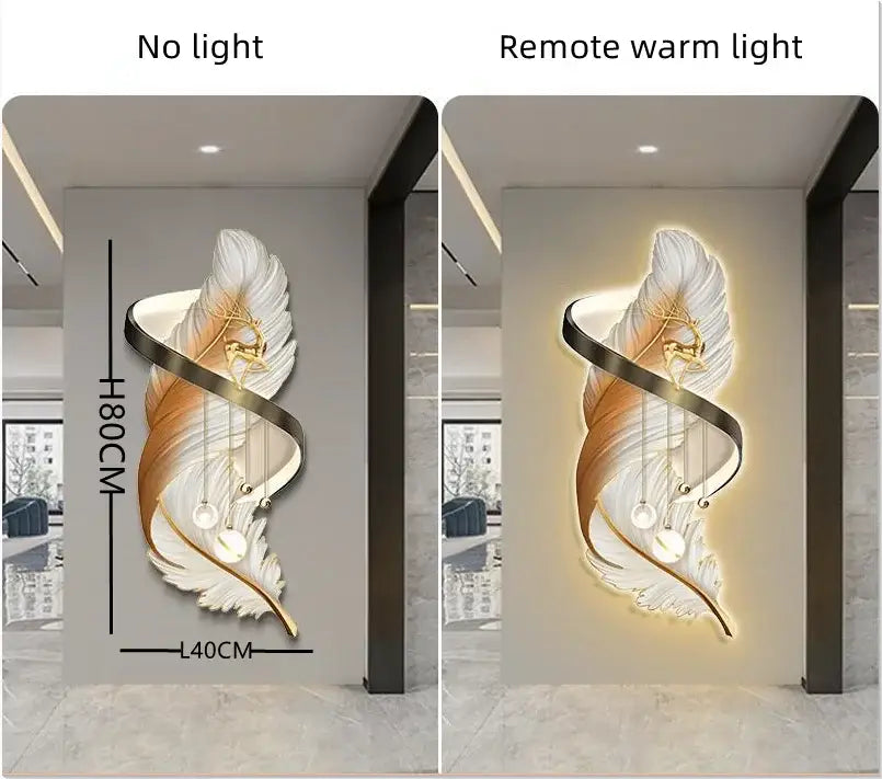 Modern white and gold feather led wall lamp bedroom sculpture