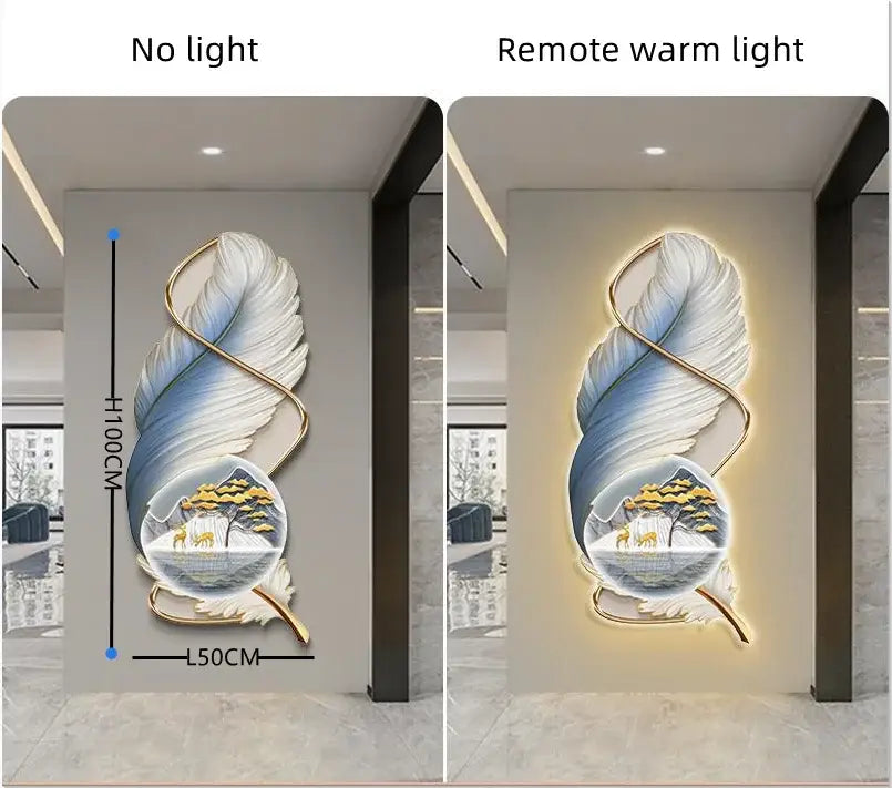 Modern white and gold feather led wall lamp bedroom sculpture