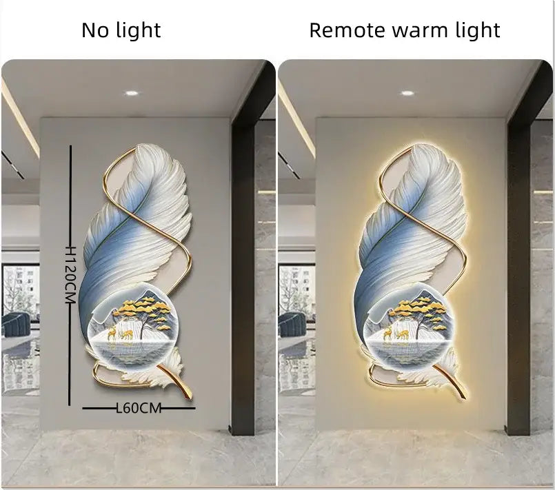 Modern white and gold feather led wall lamp bedroom sculpture