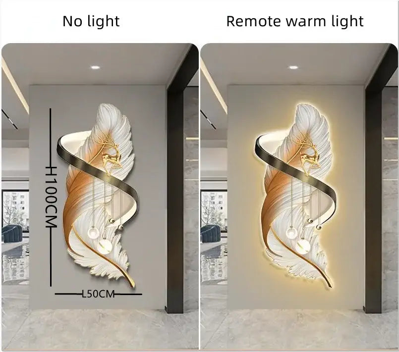 Modern white and gold feather led wall lamp bedroom sculpture