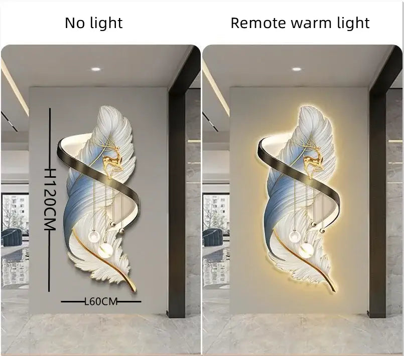 Modern white and gold feather led wall lamp bedroom sculpture
