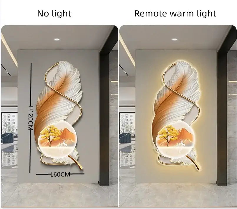 Modern white and gold feather led wall lamp bedroom sculpture