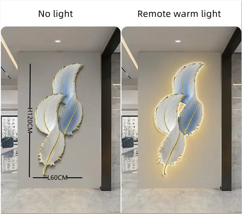 Modern white and gold feather led wall lamp bedroom sculpture