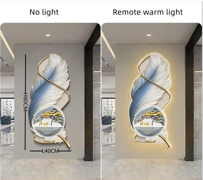 Modern white and gold feather led wall lamp bedroom sculpture