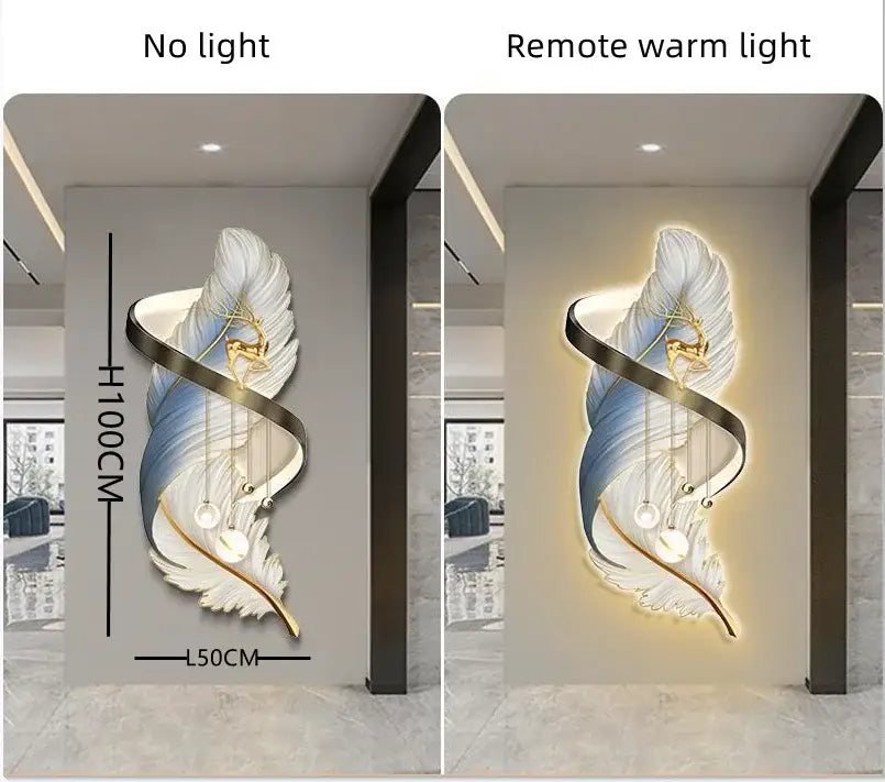 Modern white and gold feather led wall lamp bedroom sculpture
