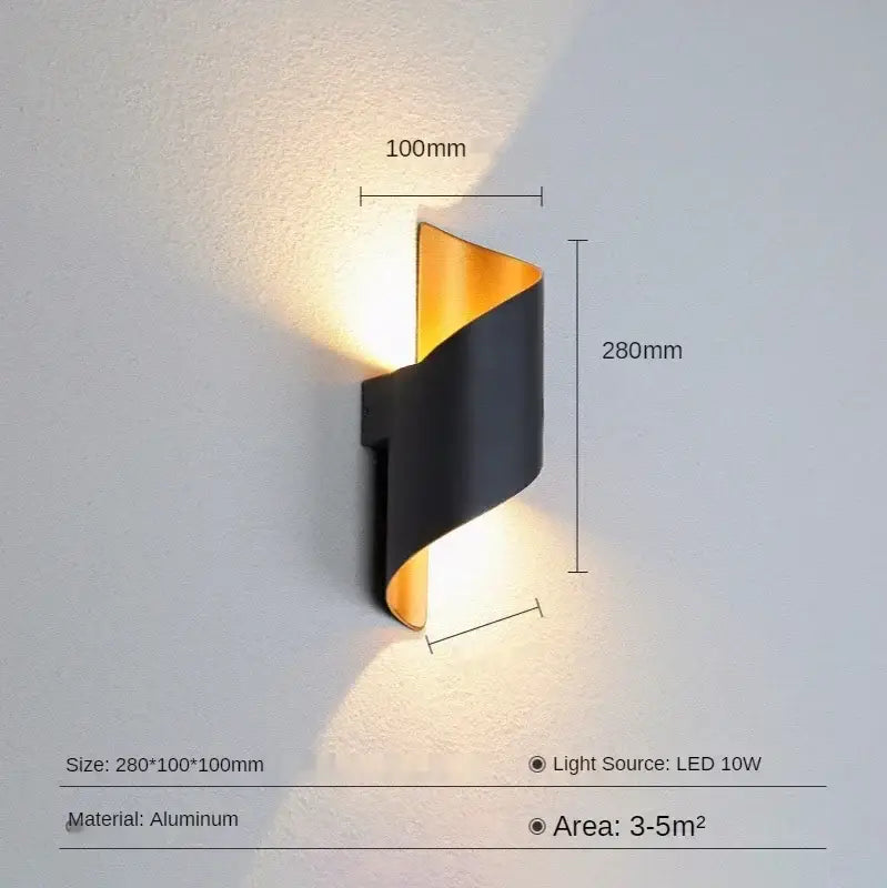 Modern white and gold outdoor wall lamp patio spiral sconce