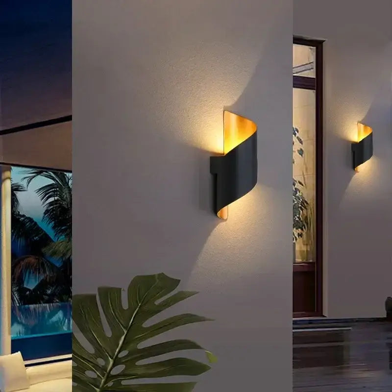 Modern white and gold outdoor wall lamp patio spiral sconce