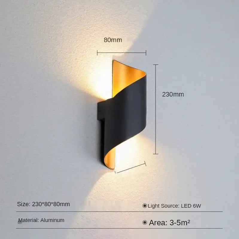 Modern white and gold outdoor wall lamp patio spiral sconce