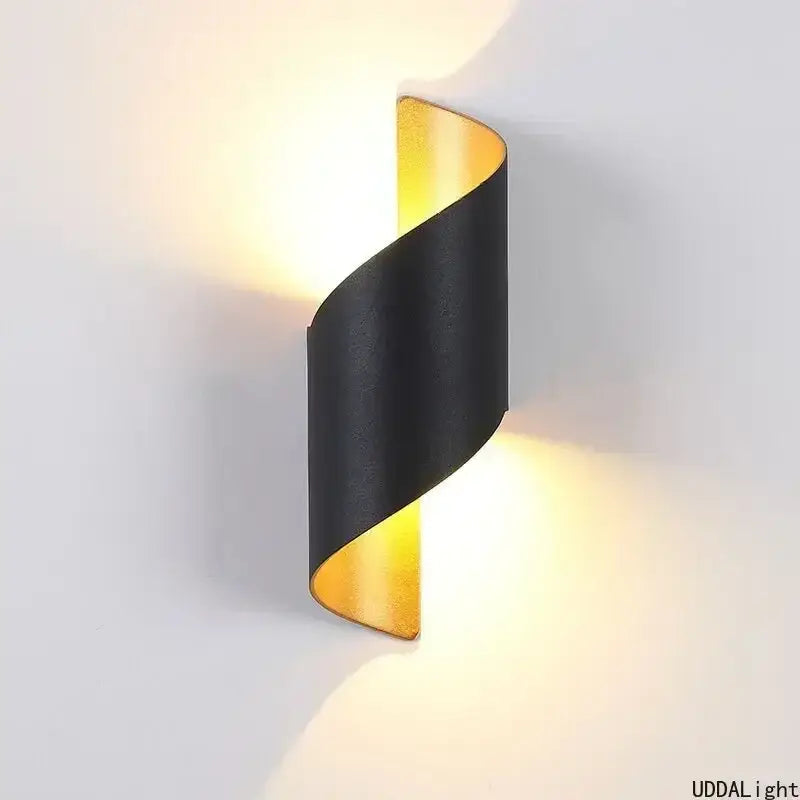 Modern white and gold outdoor wall lamp patio spiral sconce