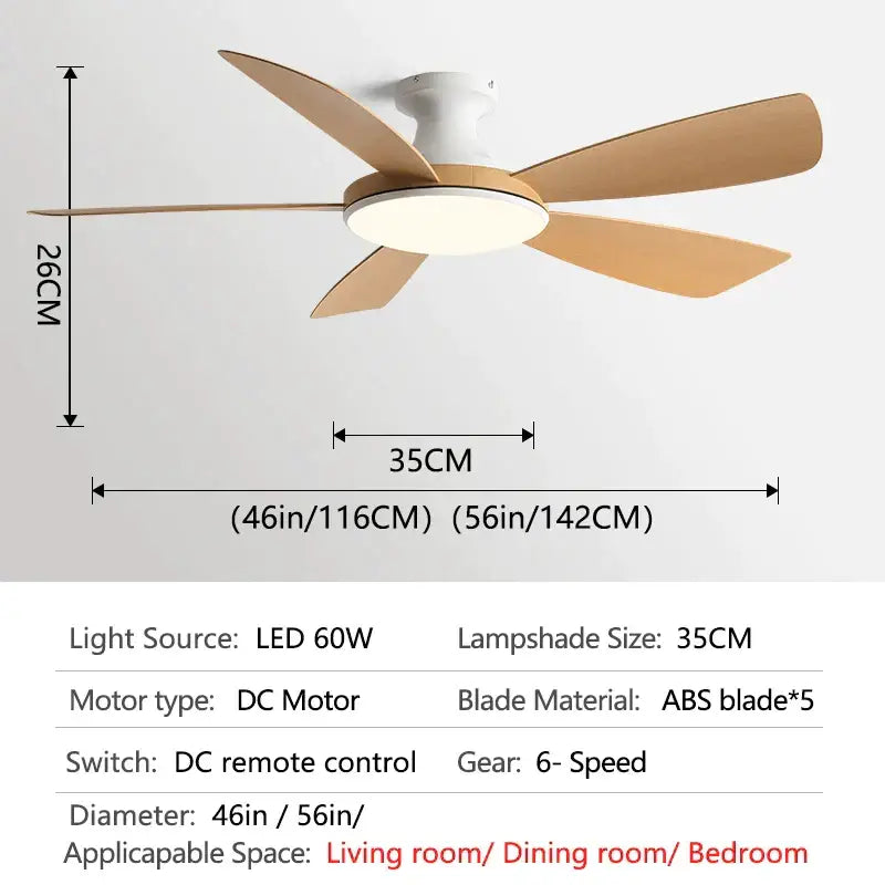 Modern white and light brown ceiling fan bedroom led light