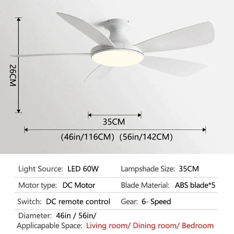 Modern white and light brown ceiling fan bedroom led light