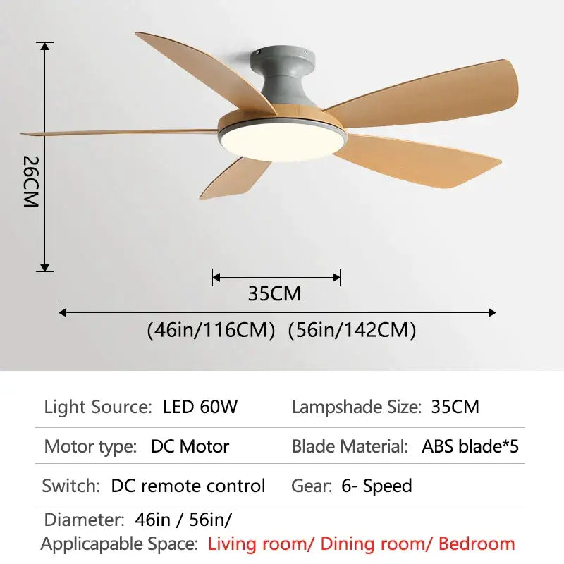 Modern white and light brown ceiling fan bedroom led light