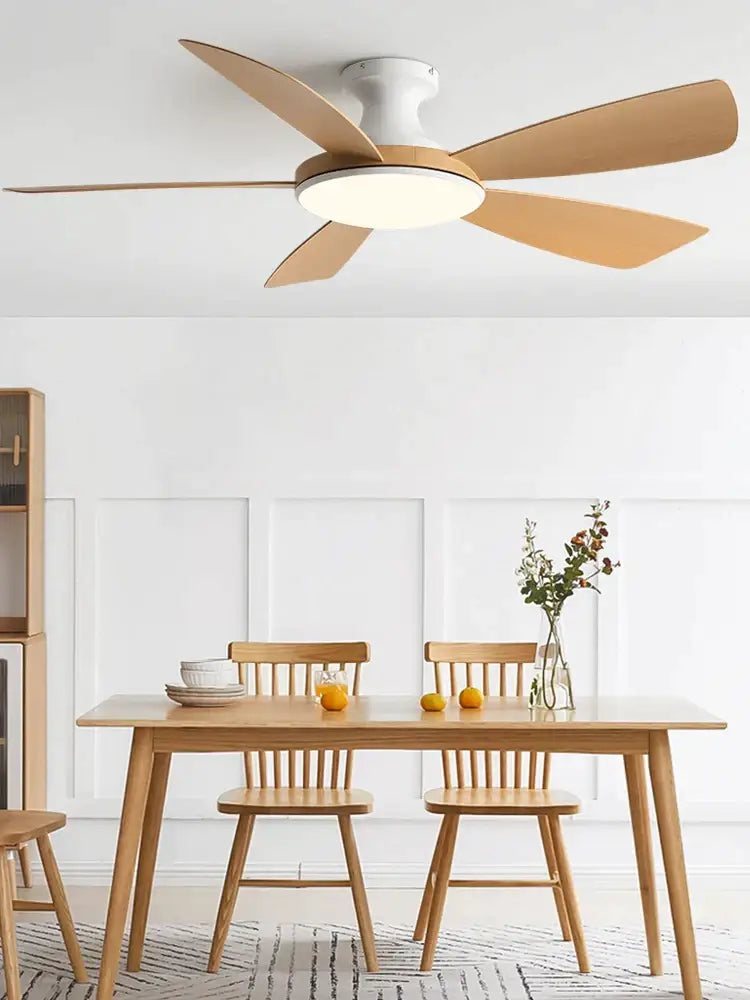 Modern white and light brown ceiling fan bedroom led light
