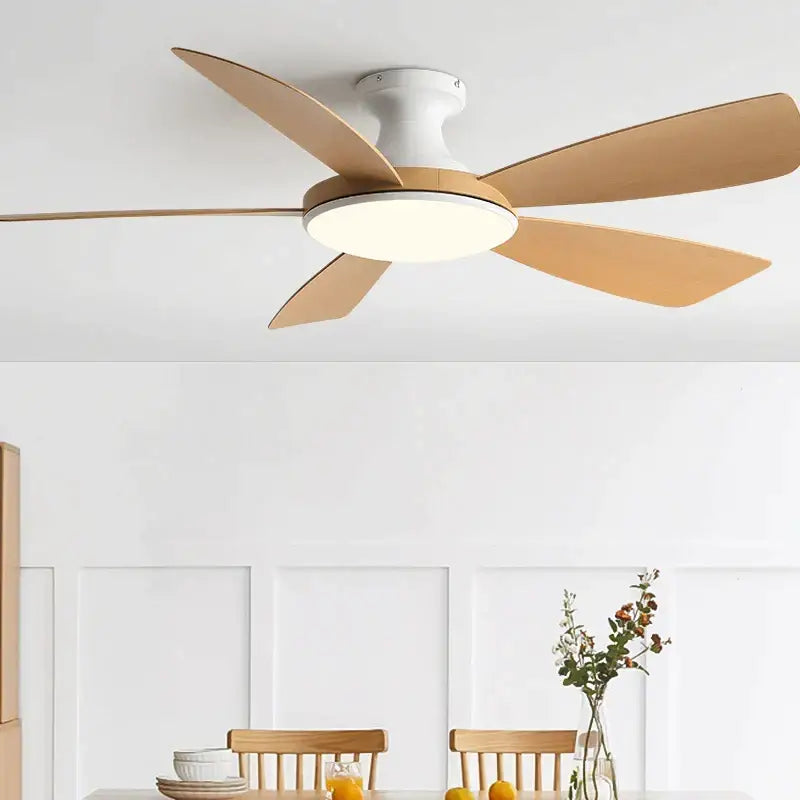 Modern white and light brown ceiling fan bedroom led light