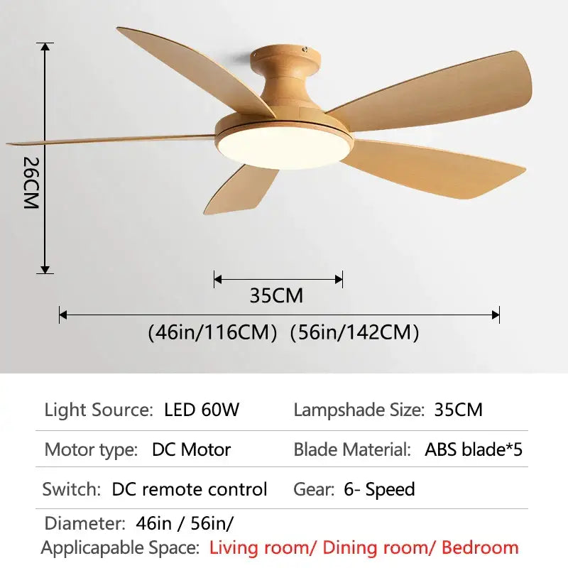 Modern white and light brown ceiling fan bedroom led light