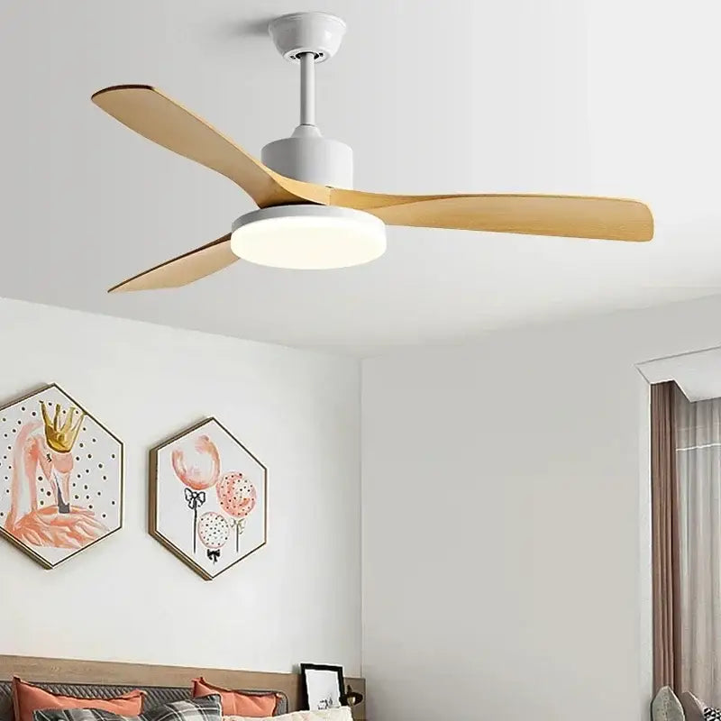 Modern white and light wood ceiling fan bedroom led lamp