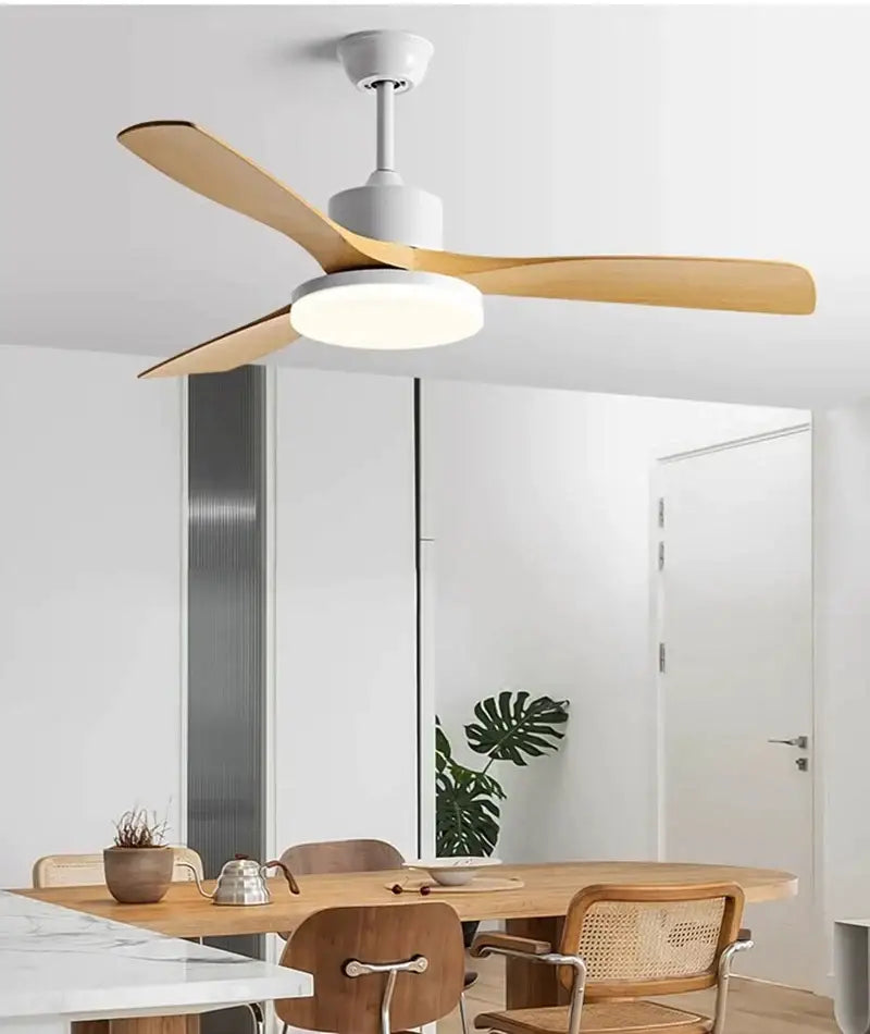 Modern white and light wood ceiling fan bedroom led lamp