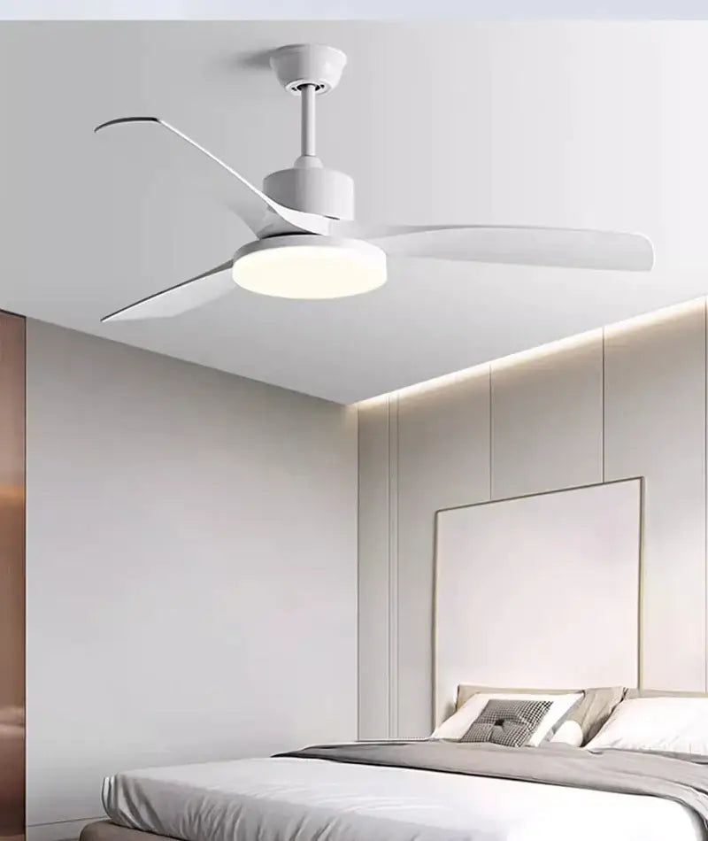 Modern white and light wood ceiling fan bedroom led lamp