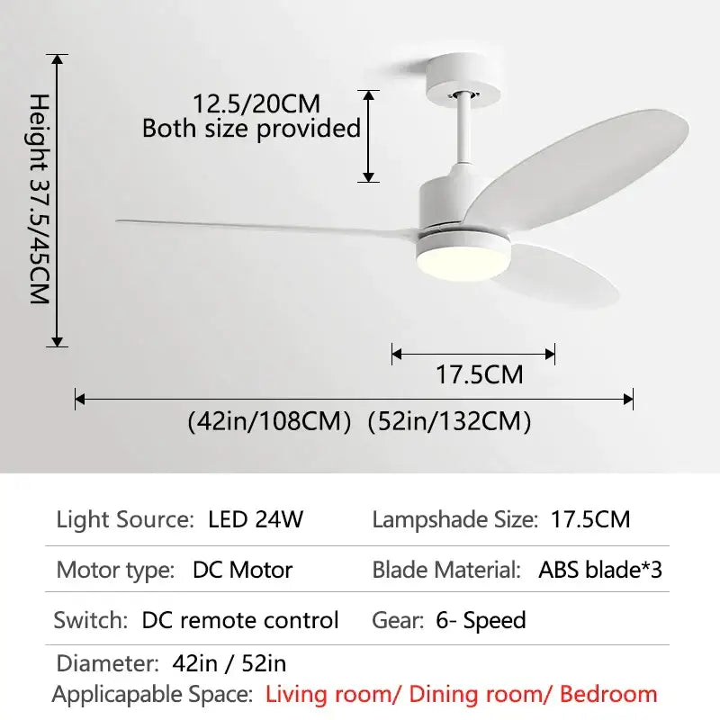 Modern white and light wood dc ceiling fan for dining room remote control