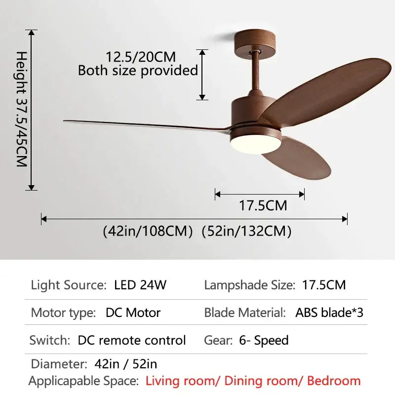 Modern white and light wood dc ceiling fan for dining room remote control