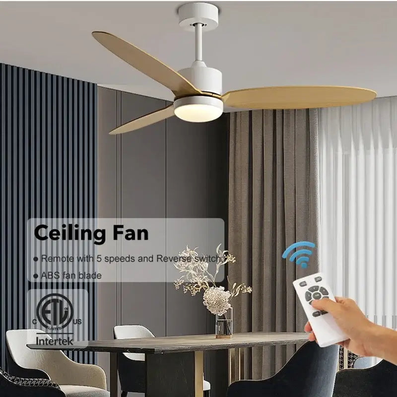 Modern white and light wood dc ceiling fan for dining room remote control