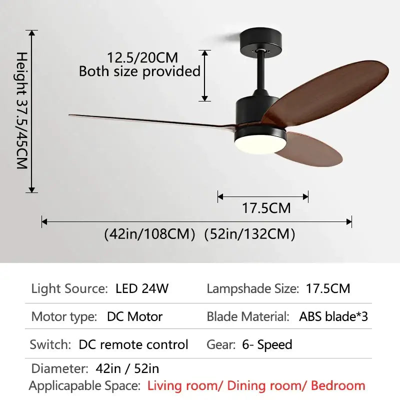 Modern white and light wood dc ceiling fan for dining room remote control