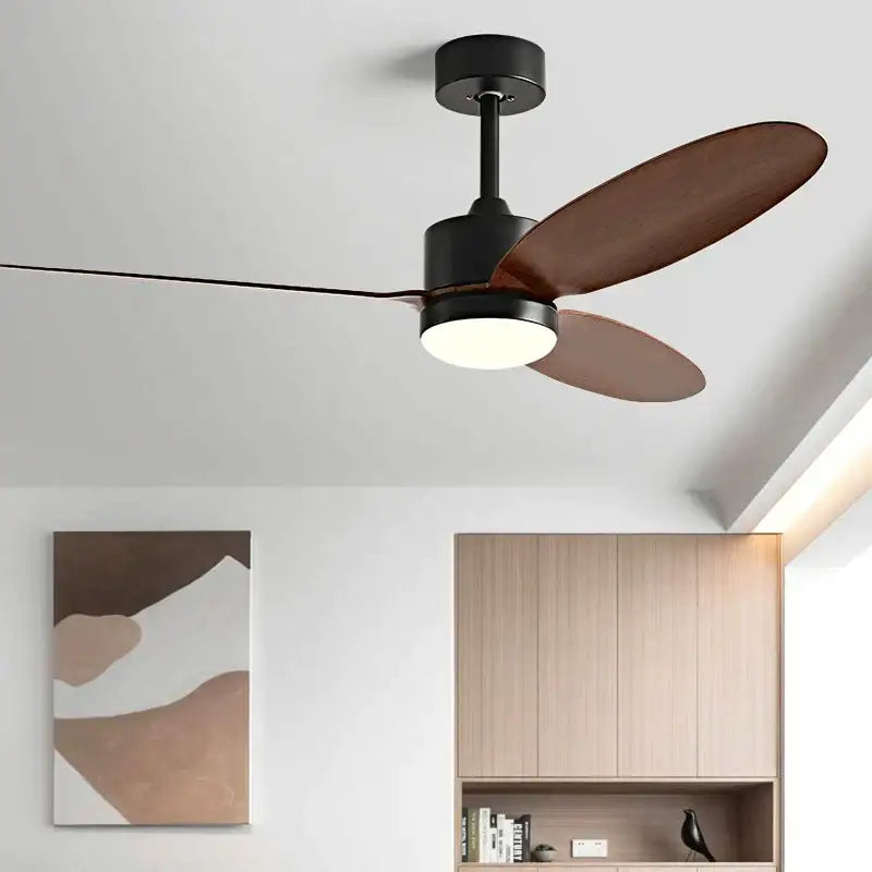 Modern white and light wood dc ceiling fan for dining room remote control