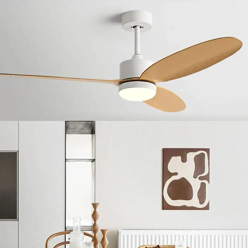 Modern white and light wood dc ceiling fan for dining room remote control