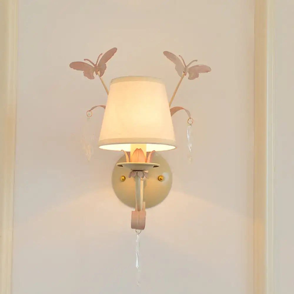 Modern white and peach butterfly crystal wall lamp bedroom decor