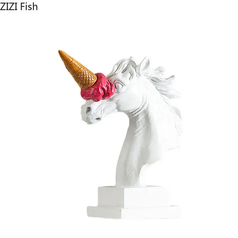Modern white and pink ice cream horsehead statue living room decor