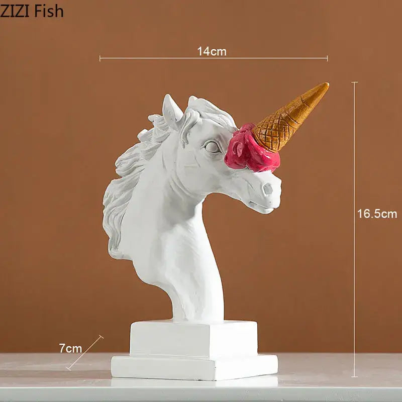 Modern white and pink ice cream horsehead statue living room decor