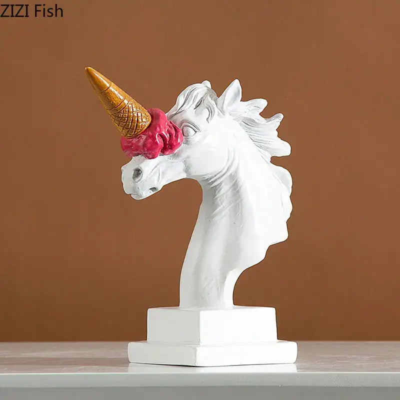Modern white and pink ice cream horsehead statue living room decor