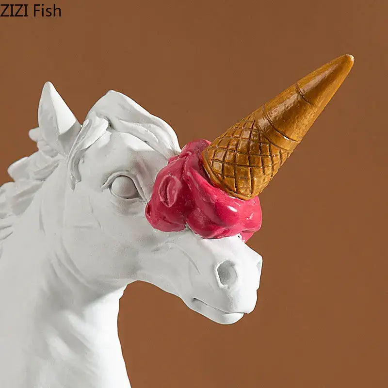 Modern white and pink ice cream horsehead statue living room decor