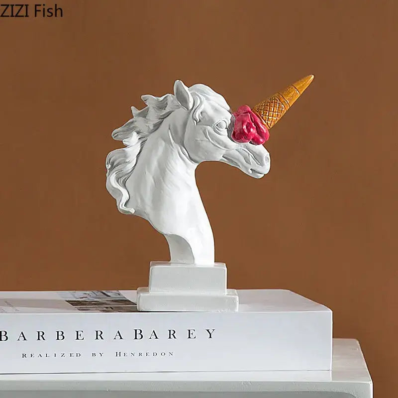 Modern white and pink ice cream horsehead statue living room decor