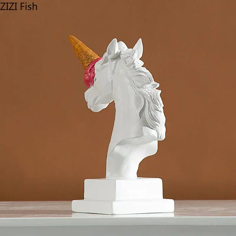 Modern white and pink ice cream horsehead statue living room decor