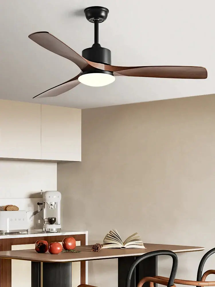 Modern white and wood blade dc ceiling fan with led light bedroom