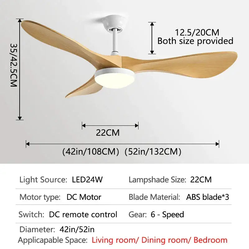 Modern white and wood ceiling fan living room led light