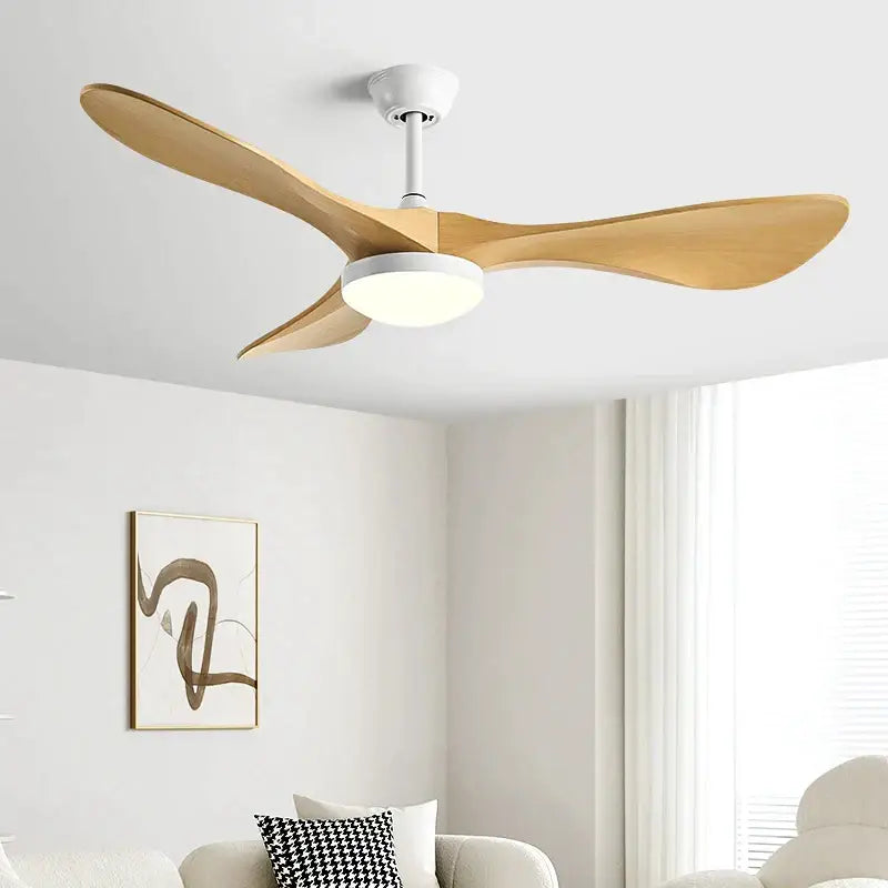 Modern white and wood ceiling fan living room led light