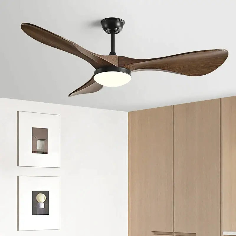 Modern white and wood ceiling fan living room led light