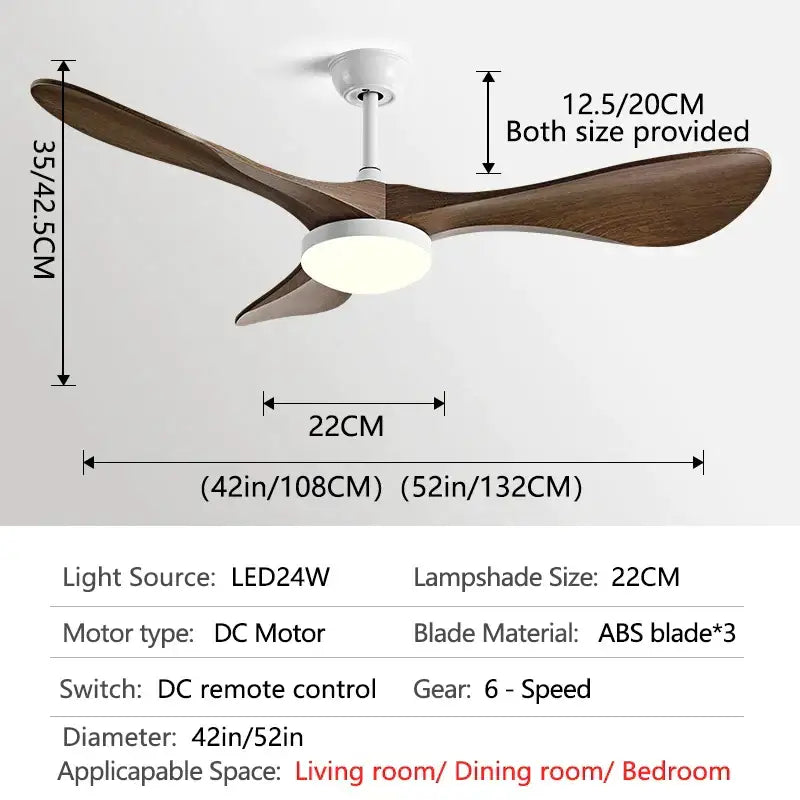 Modern white and wood ceiling fan living room led light