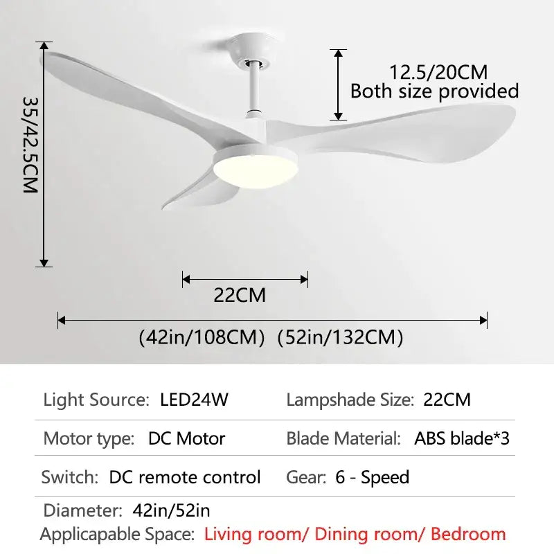 Modern white and wood ceiling fan living room led light
