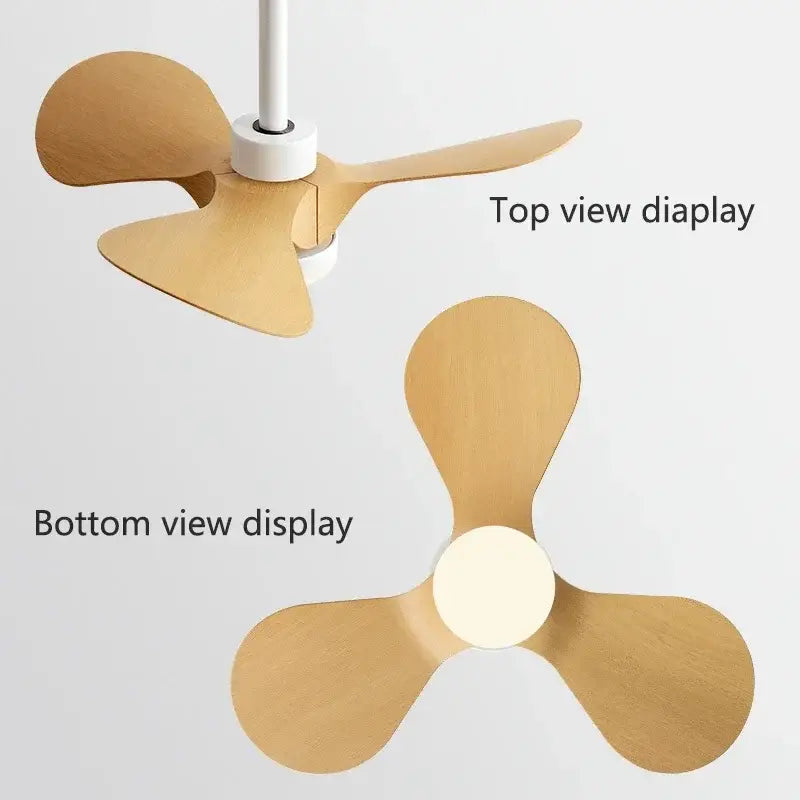Modern white and wood mini ceiling fan bedroom led light